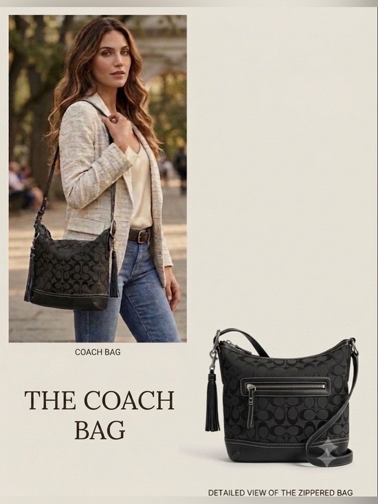 Coach Handbags - Coach EUC vintage Black Signature 
Jacquard shoulder bag w/
Tassel no call outs